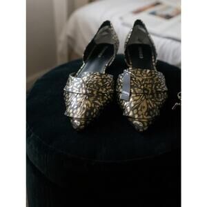 Torrid Black & Gold Metallic Animal Print D’Orsay Flats Shoes Woman’s Size 10W